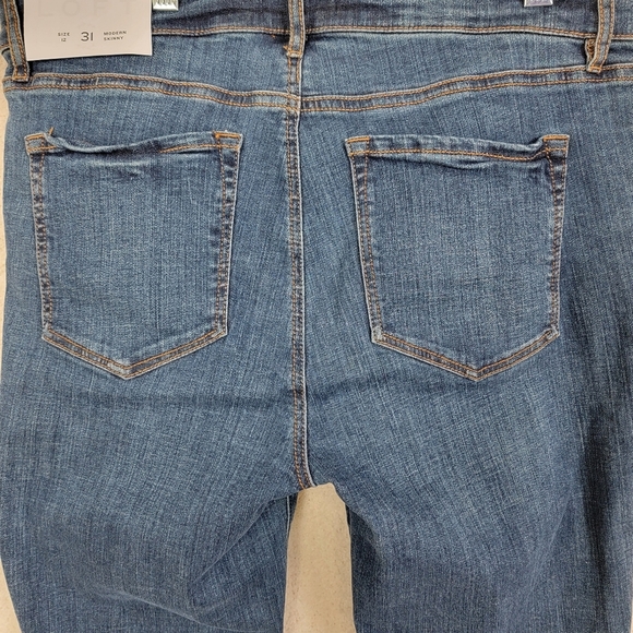 LOFT High Rise Modern Skinny Raw Hem Slit Dark Wash Denim Jeans Sz 12/31 NEW - Picture 8 of 16